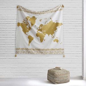 Gold World Map Tapestry